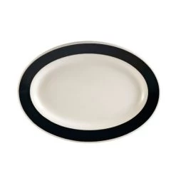 CAC China R-12-BLK Rainbow Black Rolled Edge Oval Platter 10 3/8" - 2 Doz