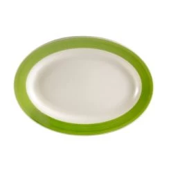 CAC China R-12-G Rainbow Green Rolled Edge Oval Platter 10 3/8" - 2 Doz