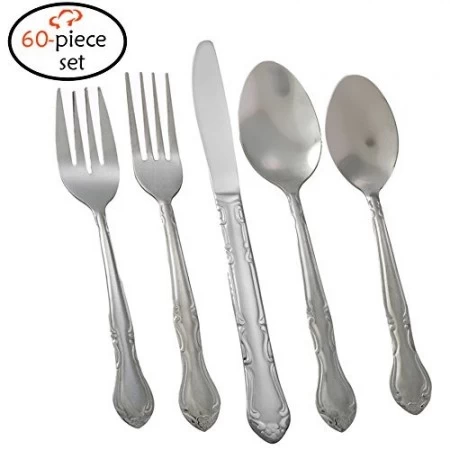 TigerChef Florentine 18/0, 60-Piece Flatware Set, Service For 12 3 TigerChef Florentine 18/0, 60-Piece Flatware Set, Service For 12